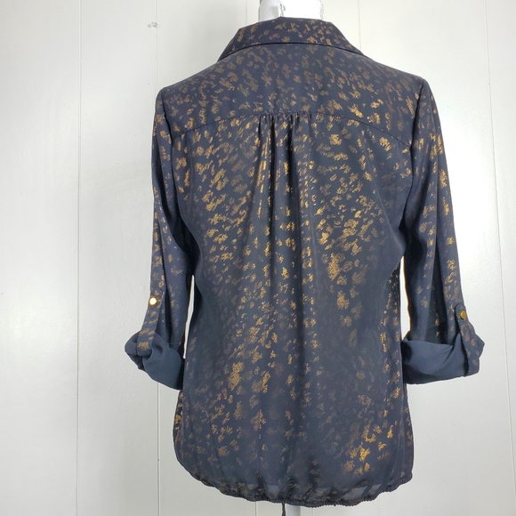 NY Collection tie front gold shimmer button front petite medium - Picture 9 of 10